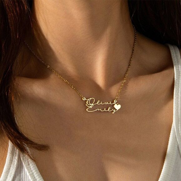 "Olivia Emily" - Stainless Steel English Double-layer Pendant Necklace  - J2 - Picture 1 of 4